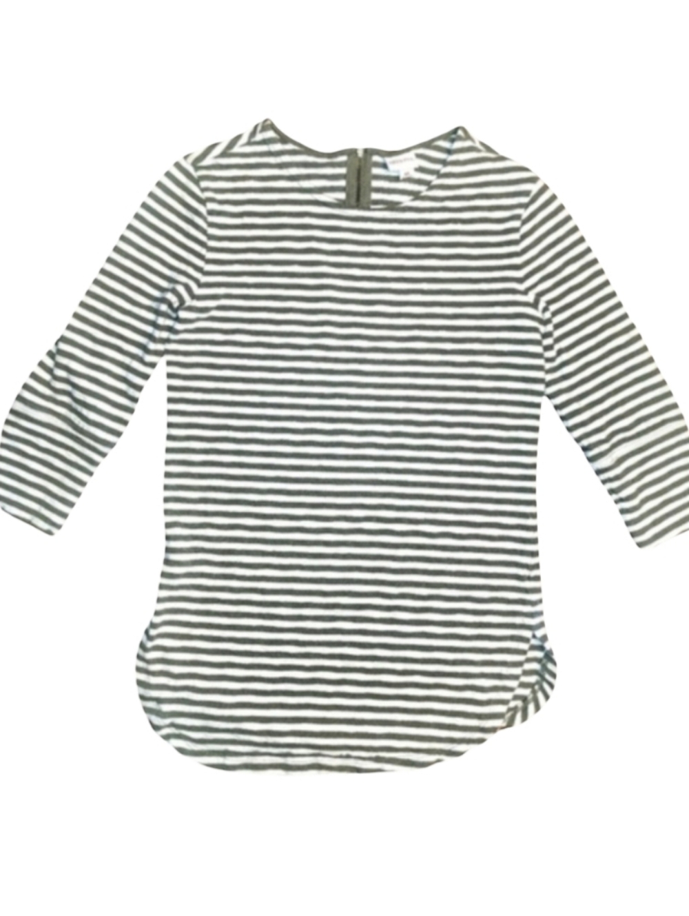 MERONA Olive & White Striped 3/4 Sleeve Scoop Neck Heavyweight Cotton Top Sz XS